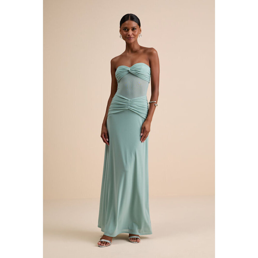 Lulus Ursella Sage Blue Mesh Strapless Maxi Dress - Size XL